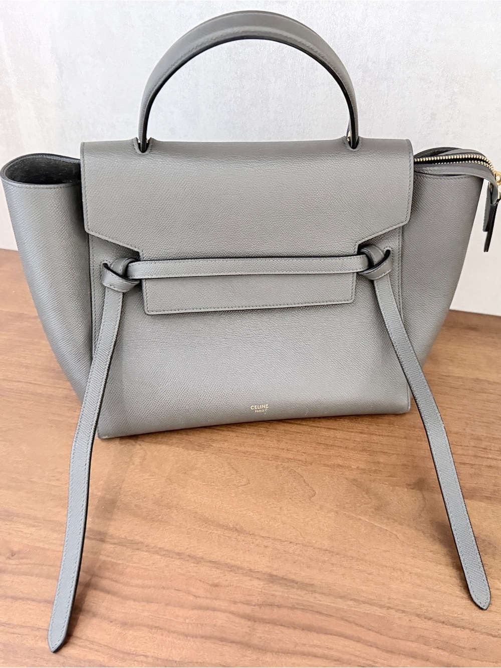 Celine Grey Structured Top-Handle Satchel with Belt Detail